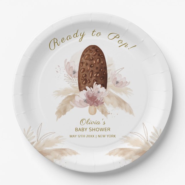 Modern Boho Floral Ice Cream Popcicle Baby Shower  Paper Plate (Front)