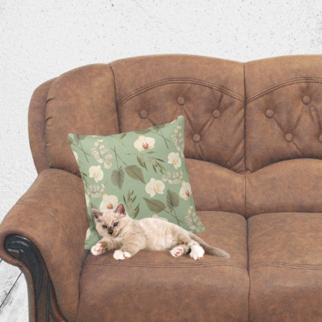 Modern Boho Floral on Sage Throw Pillow (Creator Uploaded)