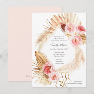 Modern Boho floral pampas grass baby shower Invitation