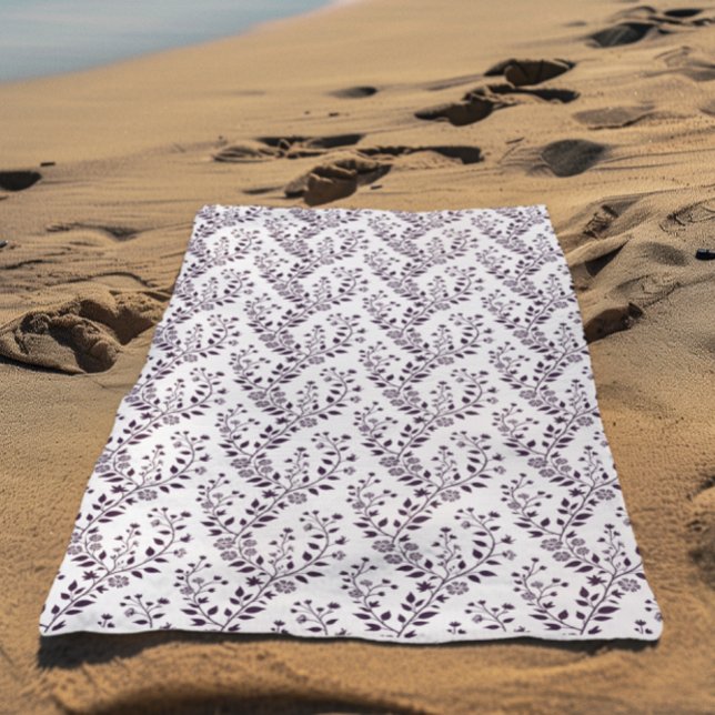 Modern Boho Floral Pattern Plum White Beach Towel (Creator Uploaded)