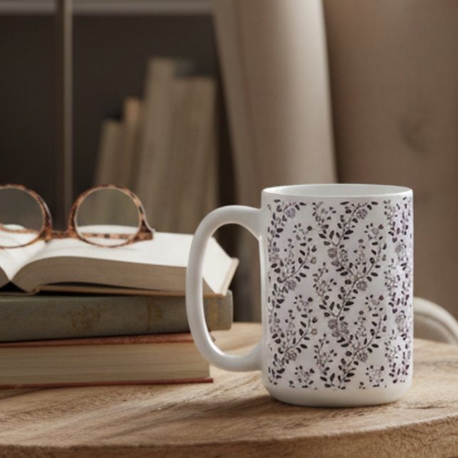 Modern Boho Floral Pattern Plum White Coffee Mug (Creator Uploaded)
