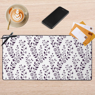 Modern Boho Floral Pattern Plum White Desk Mat