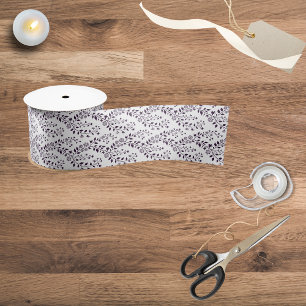 Modern Boho Floral Pattern Plum White Satin Ribbon