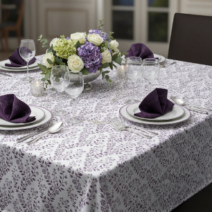 Modern Boho Floral Pattern Plum White Tablecloth