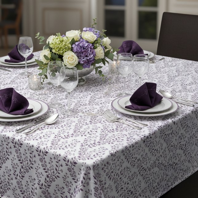 Modern Boho Floral Pattern Plum White Tablecloth (Creator Uploaded)