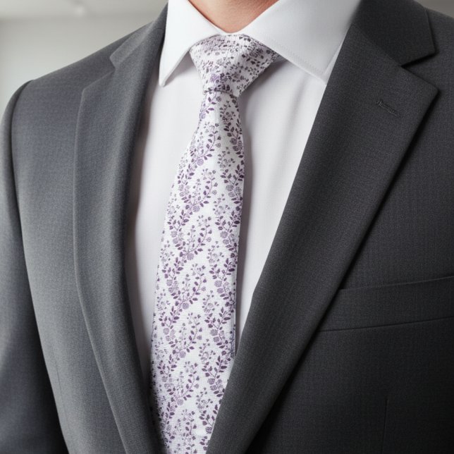 Modern Boho Floral Pattern Plum White Tie (Creator Uploaded)