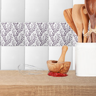 Modern Boho Floral Pattern Plum White Tile