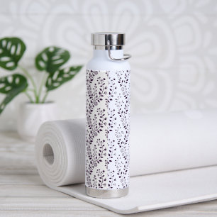 Modern Boho Floral Pattern Plum White Water Bottle