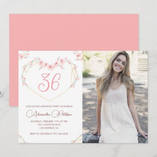 Modern Boho Floral Photo 36th birthday invitation