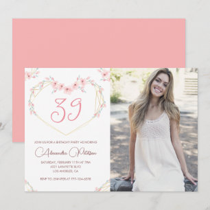 Modern Boho Floral Photo 39th birthday invitation