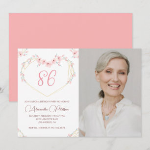 Modern Boho Floral Photo 86th birthday invitation