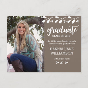 Modern Boho Floral Photo Graduation Invitation Postcard