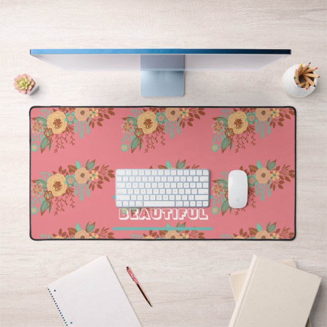  Modern Boho Floral Pink Desk Mat (Office 1)