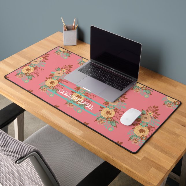 Modern Boho Floral Pink  Desk Mat (Office 2)