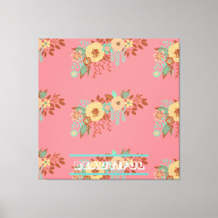  Modern Boho Floral  Pink Stretched Canvas Print