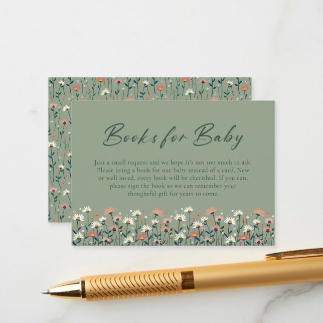 Modern Boho Floral Sage Green Baby in Bloom Shower Enclosure Card (Front/Back In Situ)