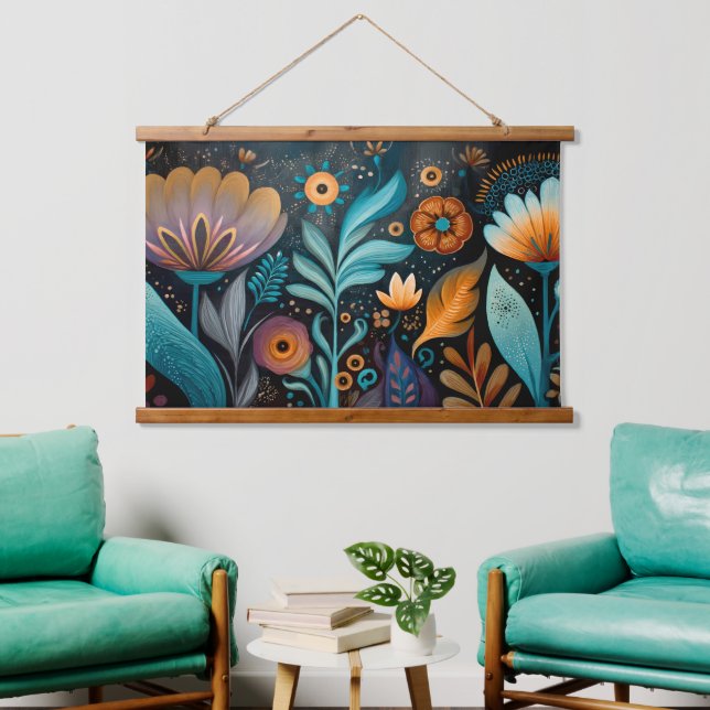 Modern Boho Floral Tapestry (Living Room)