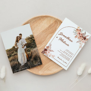 Modern Boho Floral Terracotta Arch Photo Wedding Invitation