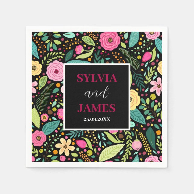 Modern Boho Floral Wedding Napkin (Front)