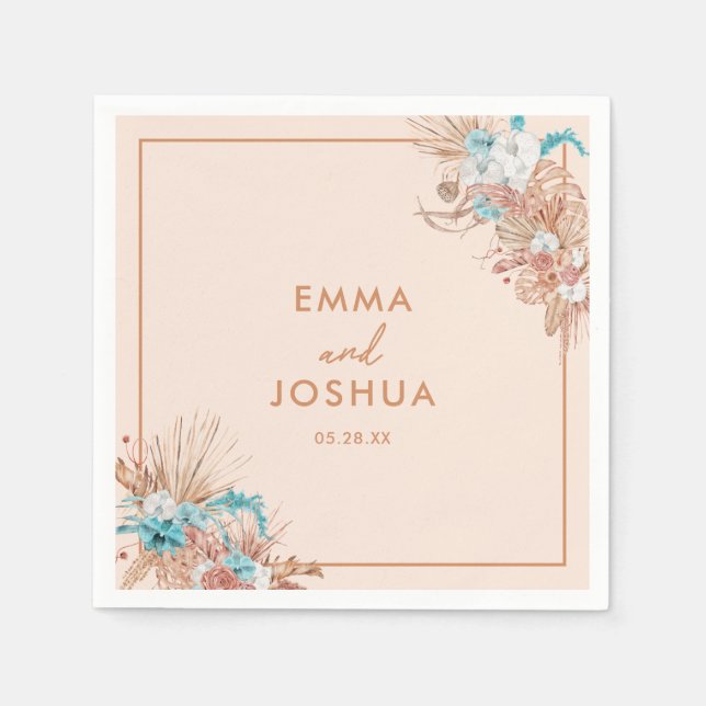 Modern Boho Floral Wedding Napkin (Front)