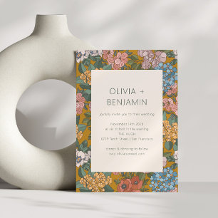 Modern Boho Floral Yellow Green Earthy Wedding Invitation
