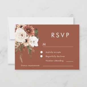 Modern Boho Flowers Terracotta Wedding RSVP Card