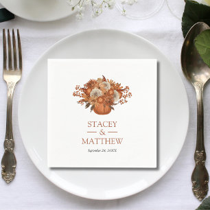 Modern Boho Flowers with Pot Terracotta Wedding Napkin