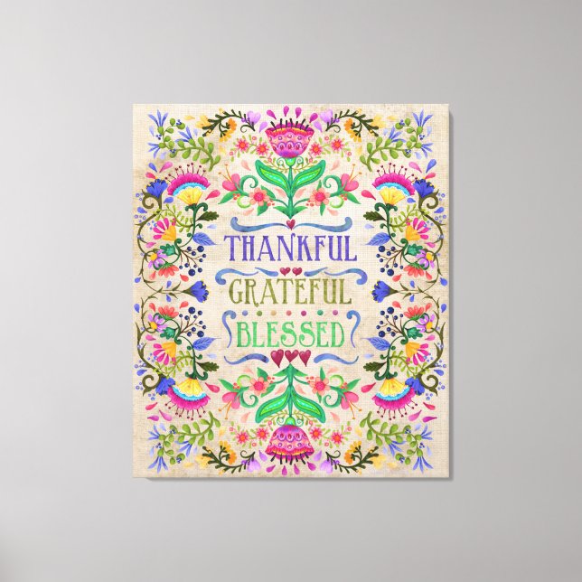 Modern Boho Folk Art Flowers | Blessed Canvas Print (Front)