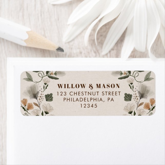 Modern Boho Folk Mariage Adresse de retour (En situation)