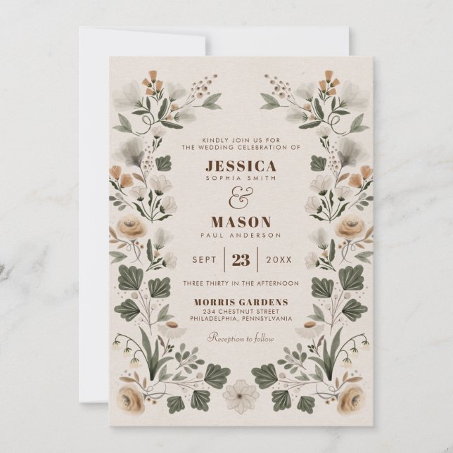 Modern Boho Folk Wedding Invitation (Front)