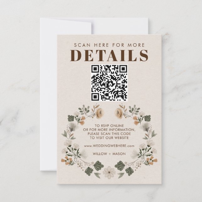 Modern Boho Folk Wedding RSVP Details QR Code (Front)