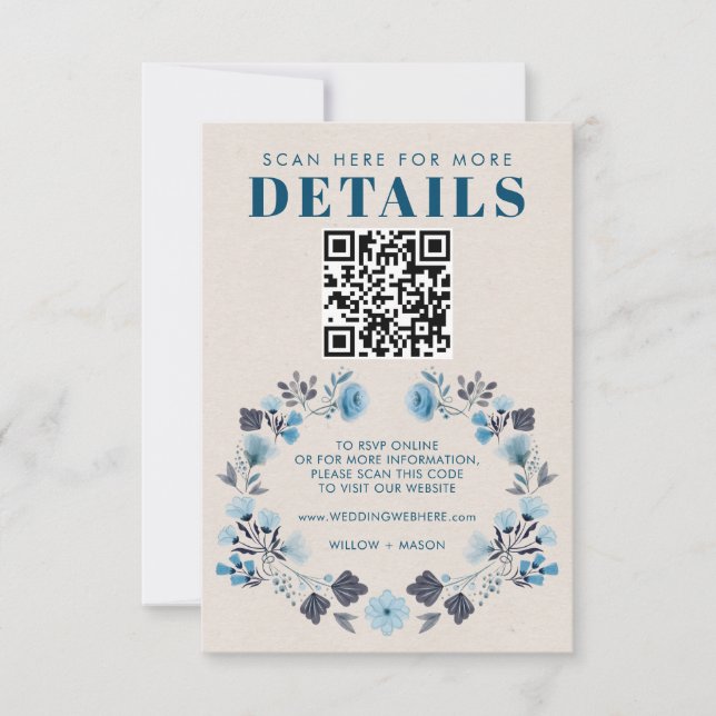 Modern Boho Folk Wedding RSVP Details QR Code (Front)