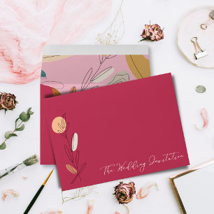 Modern Boho Fuchsia Pink Line Art Wedding Envelope