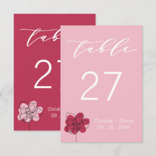 Modern Boho Fuchsia Pink Wedding Table Number