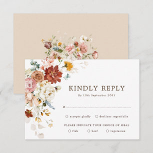 Modern Boho Garden Flower Bouquet Wedding RSVP Card