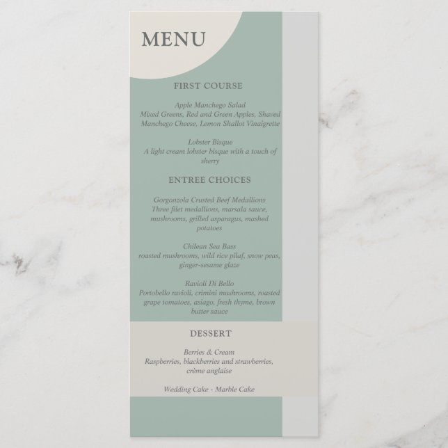 Modern Boho Geometric Abstract Green Grey Taupe Menu (Front)