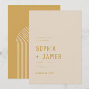 Modern Boho Geometric Arch Golden Beige Wedding Save The Date
