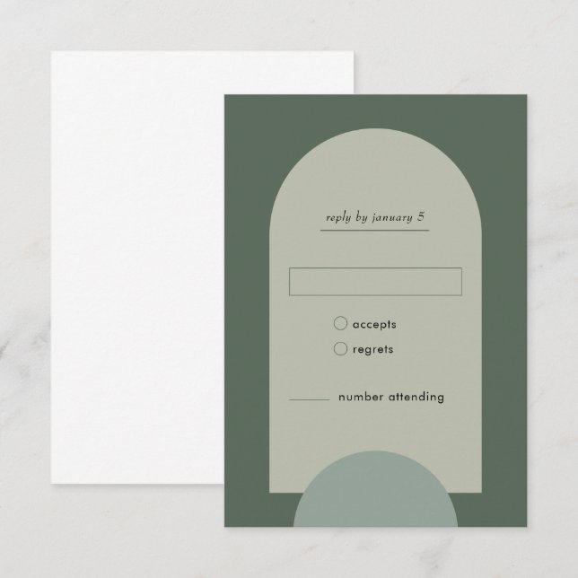 Modern Boho Geometric Arch Sage Green Wedding RSVP Card (Front/Back)