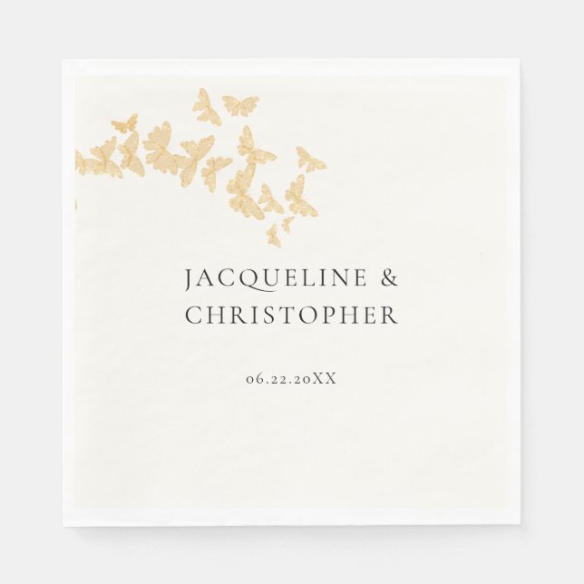 Modern Boho Gold Butterflies Romantic Wedding Napkin (Front)
