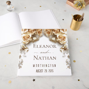 Modern Boho Golden Roses Spring Wedding Guest Book