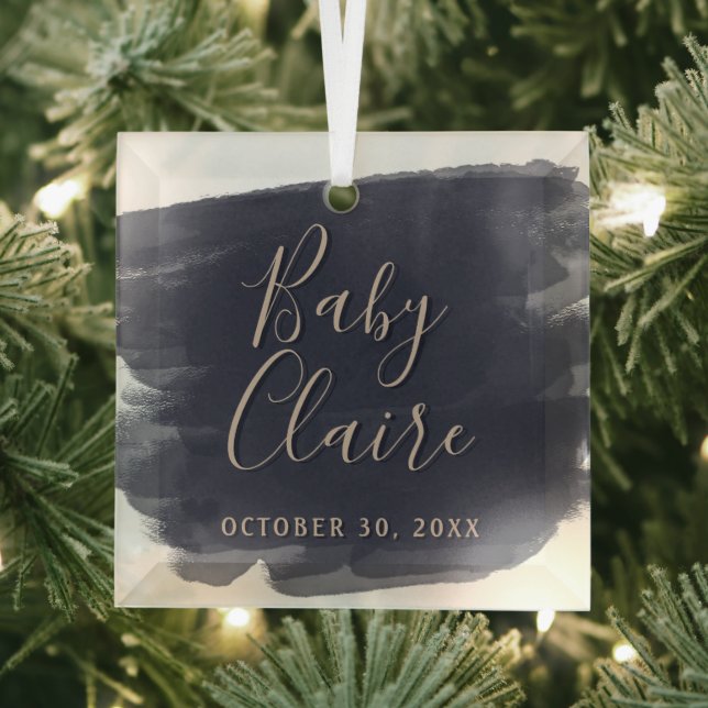 Modern Boho Grandchild Baby’s First Christmas Name Glass Ornament (Insitu)