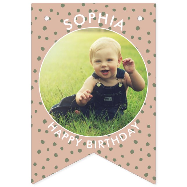 Modern Boho green Custom birthday photo bunting Flags (Twelfth Flag)