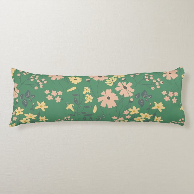 Modern Boho Green Floral Pattern Body Pillow (Front)