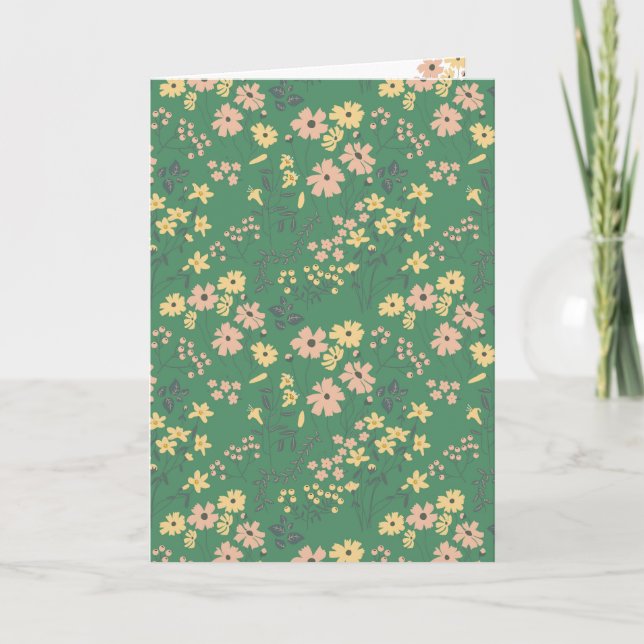 Modern Boho Green Floral Pattern Card (Front)