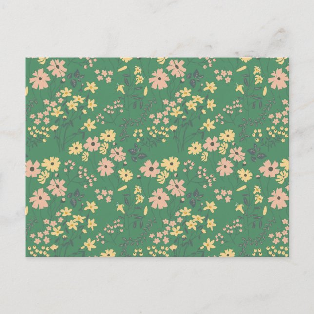 Modern Boho Green Floral Pattern Postcard (Front)