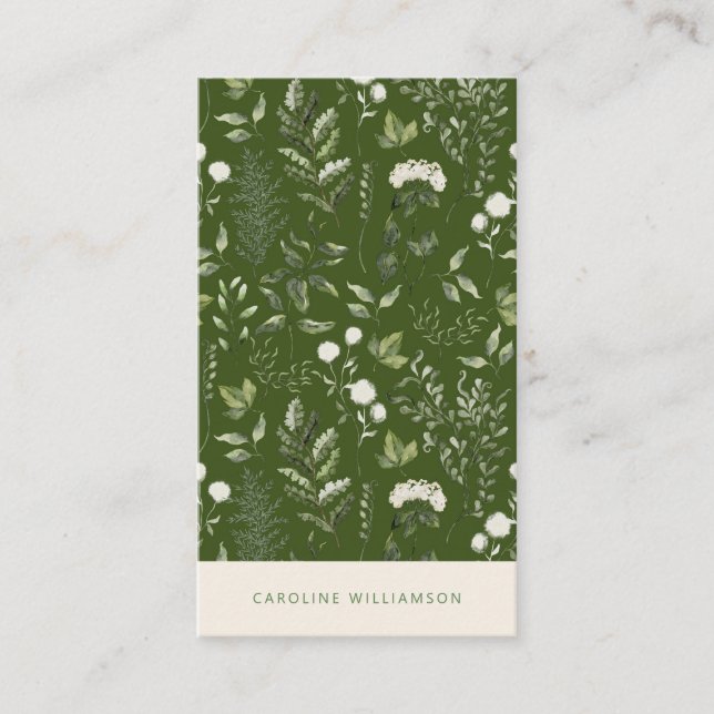 Modern Boho Green Plants Botanical Greenery Business Card (Front)