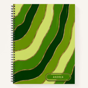 Modern Boho Green Yellow Tones Wavy Stripes Chic Notebook