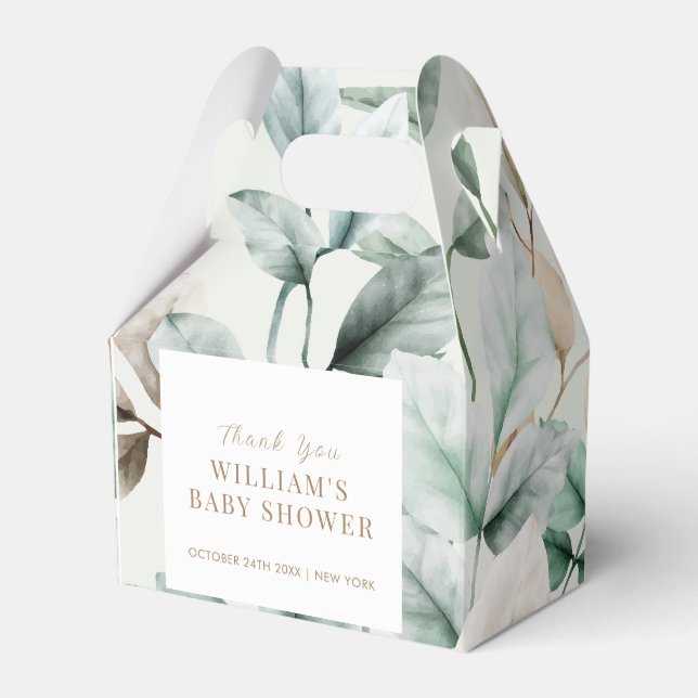 Modern Boho Greenery Leaves Baby Shower  Favor Box (Front Side)
