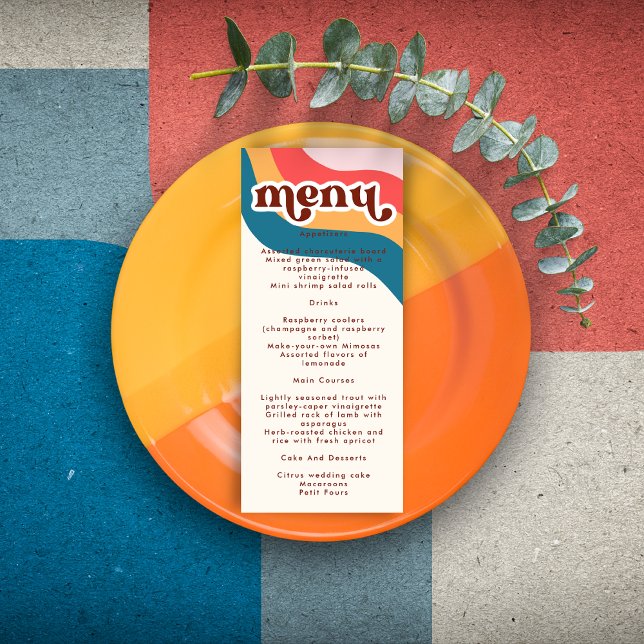 Modern Boho Groovy Retro 70s Rainbow Wedding Menu (Creator Uploaded)