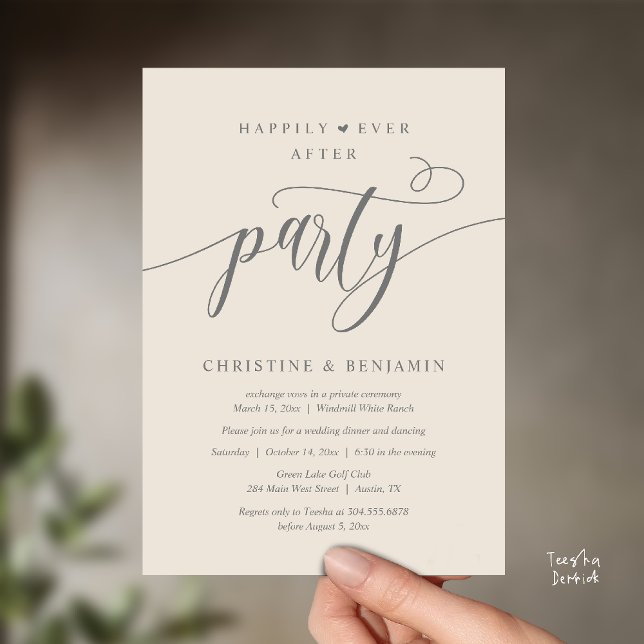 Modern Boho Happily Ever After Reception Party Invitation (Modern Boho Happily Ever After Reception Party Invitation card PDF in classy cream grey)